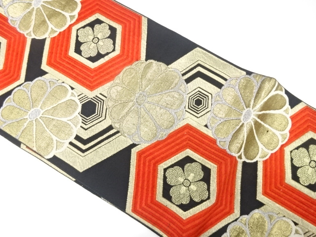 アンティーク　亀甲に菊模様織り出し袋帯（材料）